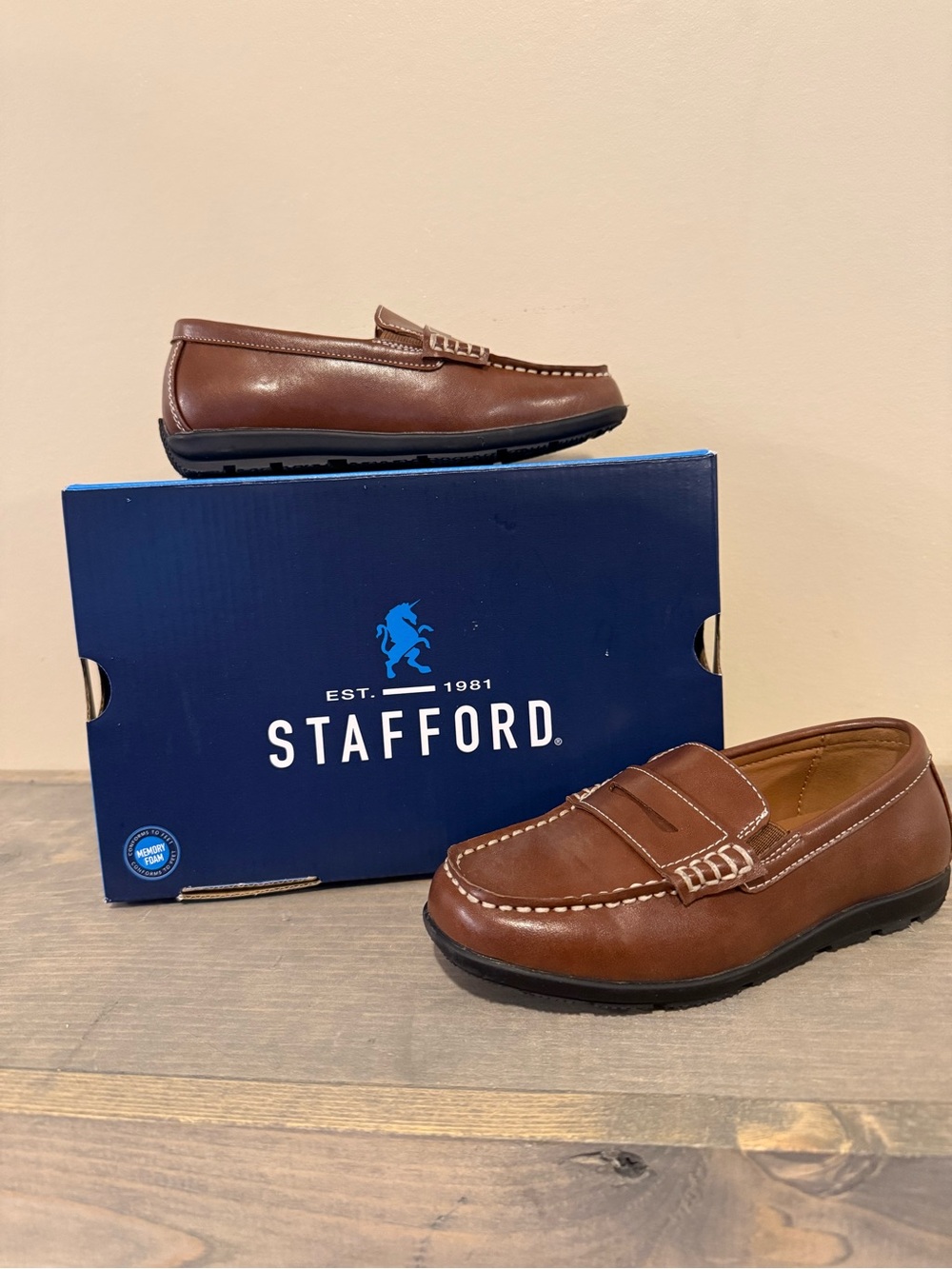 Stafford Milo Brown Penny Loafers Boys Size 11M Memory Foam Slip On Dress Shoes